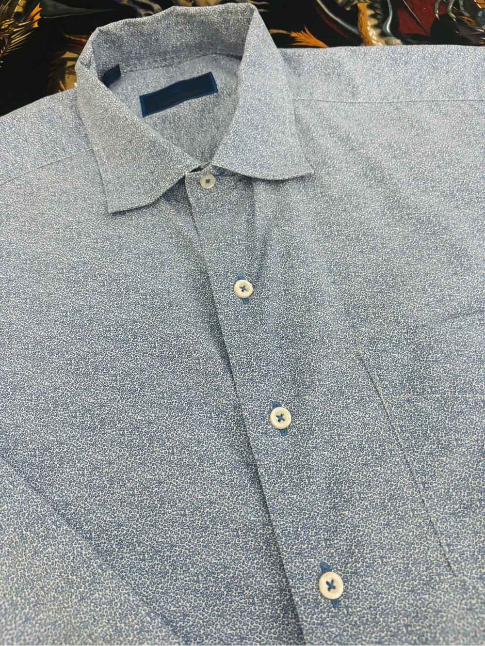 David Donahue Light Blue Microdot Button-Down Shirt, XL